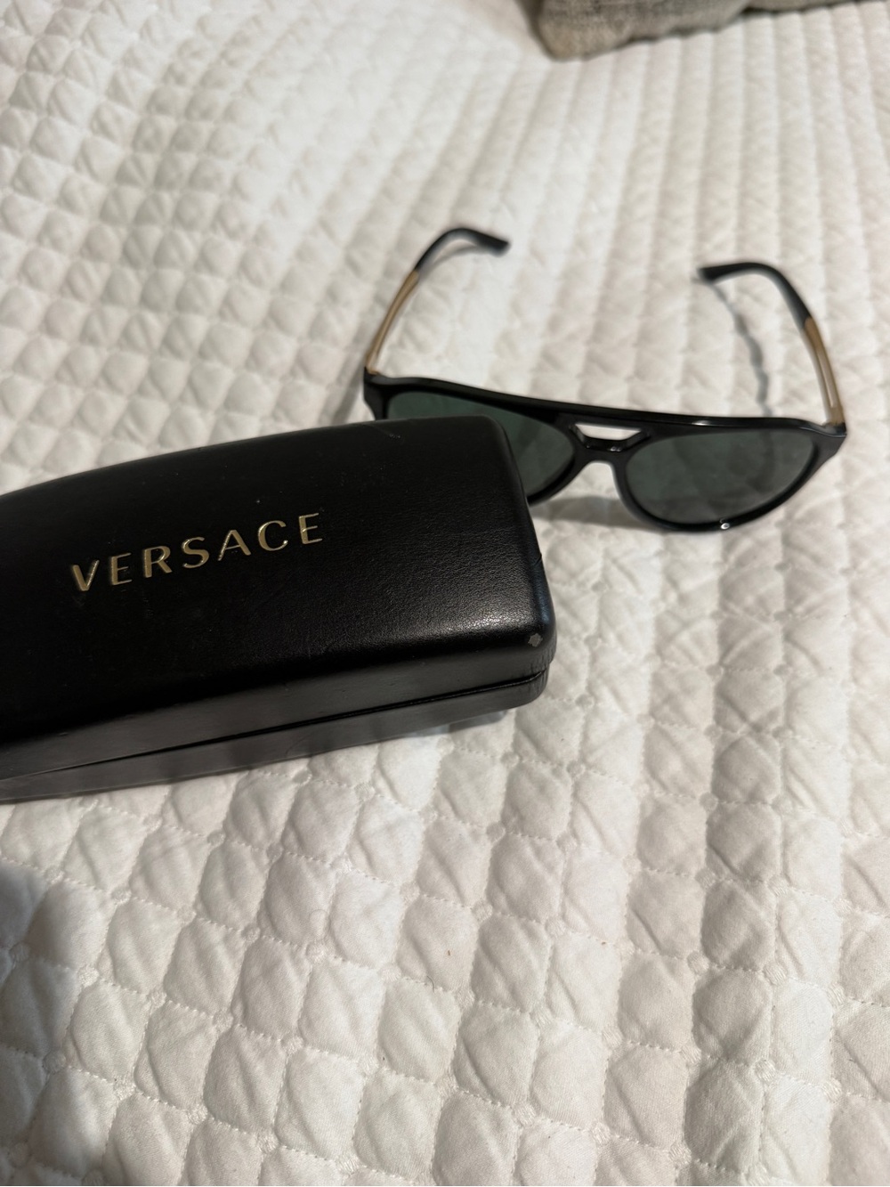 Versace Black Frame Sunglasses with Dark Green Lenses